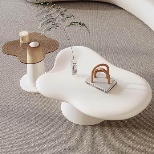 Miuuod Clover Shape Coffee Table Set of 2 for Living Room, Cream Cloud
