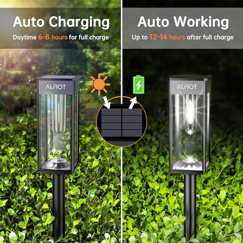 ALFIOT Solar Pathway Lights Outdoor,Bright Solar Lights Outdoor,IP65 Waterproof Solar Garden Lights Solar Powered Landscape Lighting for Yard Patio Walkway Driveway Pathway (Cool White, 4pack)