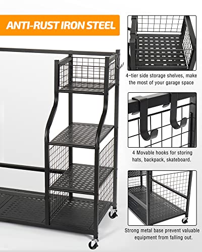 PLKOW Golf Bag Organizer Garage Storage Rack Golf Bag Stand Fits for 2 Golf Bags and Golf Accessories, Golf Storage Organizer for Garage, Shed and Basement