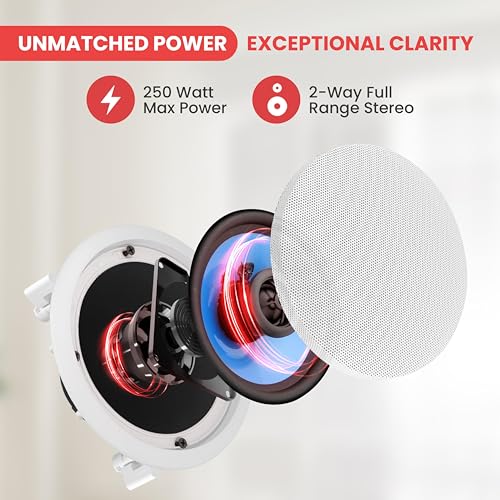 Pyle 2-Way 6.5" 250W in-Wall Speakers & Bluetooth Wall Mount Receiver - Home Audio System