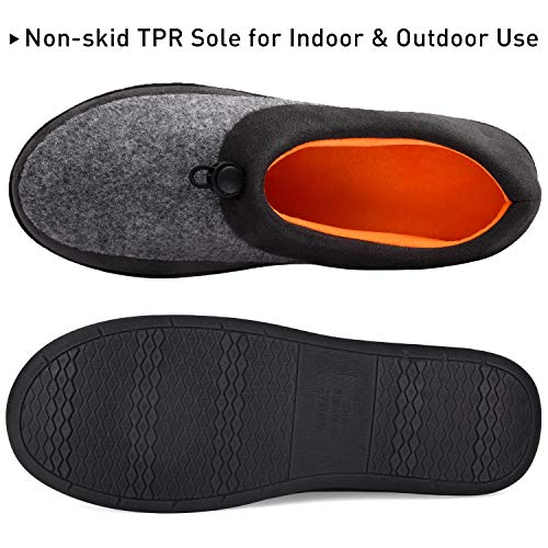 VONMAY Men's Slippers House Shoes Moccasin Warm Woolen Memory Foam with Adjustable Drawstring Indoor Outdoor, Grey, Size 7