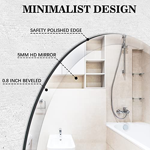 Circle Mirror 16 Inch, Frameless Round Bathroom Mirror Wall Mouted with Beveled Edge for Bedroom Living Room Entryway