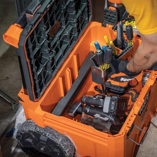 Klein Tools 54802MB MODbox Rolling Tool Box, Heavy Duty Portable Tool Organizer with Side Mounting, 10-Inch Rubber Wheels, Removable Handle, Deep Stackable Set