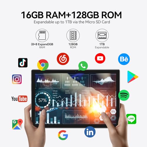 Android 13 Tablet 2024 Newest 10 inch Octa-Core Tablet, 128GB ROM+16GB RAM (8+8 Virtual)+1TB Expand, 5G WiFi Tablet with 13MP+8MP Camera, 8000 mAh Battery, 2 in 1 Tablet with Keyboard, Mouse, Case