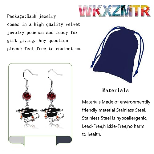 WKXZMTR Graduation Cap Charm with Red Birthstone Earrings Cute College Graduation Gifts Congrats Grad Gifts Friendship Gifts (Graduation Cap Ear 1)