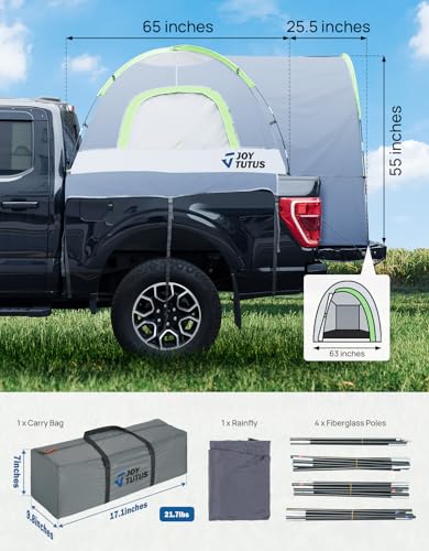 JOYTUTUS Truck Tent with Rainfly 5.5Ft-6Ft, Straight Spacious Truck Bed Tent with Sky View Mesh, Waterproof PU2000mm Double Layer for 2 Person
