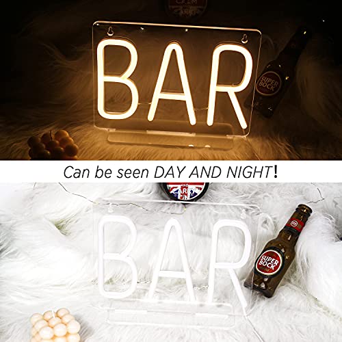 Ineonlife Bar Neon Sign Neon Yellow Sign for Business Wall Decor with Acrylic Base and Hanging Neon Signs for Bar Salon Shop Restaurant Business Party Supplies 10'' x 8''