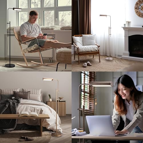 O'Bright Cedric Adjustable Pharmacy Floor Lamp - Industrial Design for Reading, Crafting, Work - 10W LED, Height 45-61 inches - Ideal for Living Room, Bedside, Office - Brushed Nickel