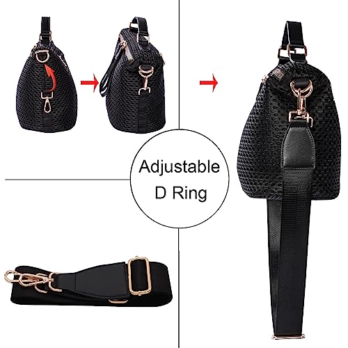 PAKFIEKS Splashproof Nylon Crossbody Bag for Women Anti-theft Purse Shopping Tote Bag Lightweight Shoulder Bag (Black)