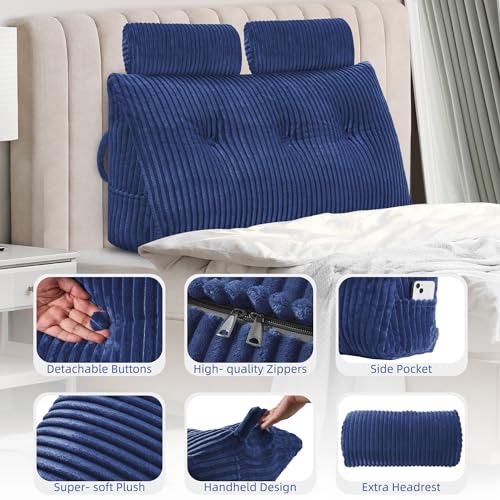 HABUTWAY Headboard Pillow, Large Bolster Cushion, Wedge Pillow Headboard, Reading Pillows for Sitting in Bed, Backrest Positioning Support Pillow with Removable Cover (Blue, Twin)