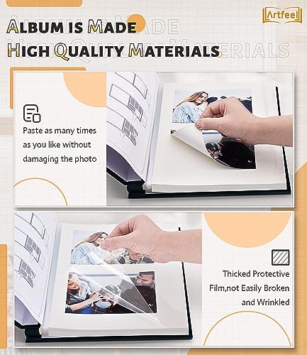Artfeel Photo Album Self Adhesive Scrapbook Album,Photo Book for 4x6,5x7,8x10 Pictures,DIY Linen Cover Album for Baby Wedding Family,with Metallic Pen and Scraper
