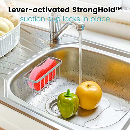 HLOOL Sponge Holder for Kitchen Sink, Kitchen Sink Sponge Holder, Kitchen Sink Caddy,Dish Sponge Holder (Mat Silver)