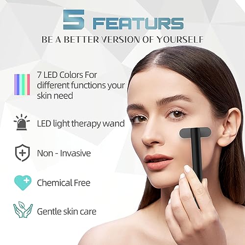 Fxtiaa Led-Light-Therapy, 7 Color Face Skincare Wand with Facial Massager LED Face Skin Rejuvenation for Face & Neck & Eye Skincare Equipment Red Light Wand