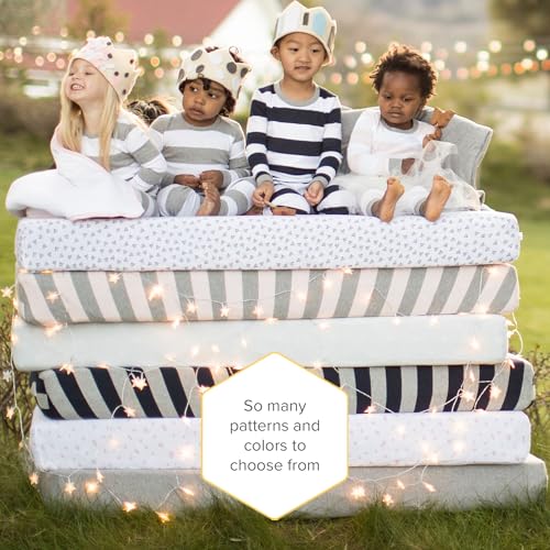 Burt's Bees Baby Print Fitted Crib Sheet Organic Cotton BEESNUG - Hello Moon! Prints, Fits Unisex Standard Bed and Toddler Mattress, Infant Essentials, 52 x 28 Inch 1-Pack