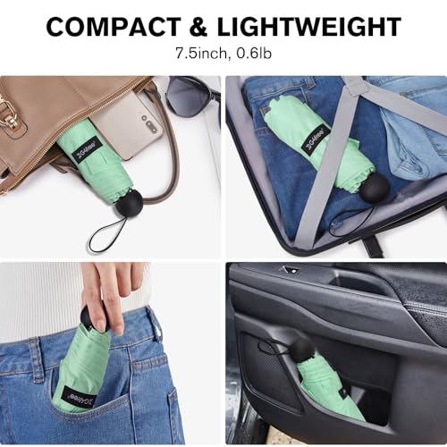 G4Free Compact Travel Umbrella UPF 50+ UV Protection Sun Blocking Mini Umbrellas for Men and Women(Light Green)