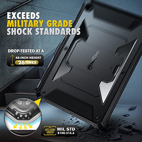 Fintie Shockproof Case for Samsung Galaxy Tab S6 Lite 10.4 Inch 2024/2022/2020, Tuatara Rugged Unibody Hybrid Bumper Kickstand Cover with Built-in Screen Protector, Black