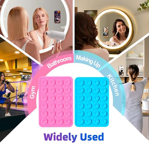 Suction Phone Case Mount, 2Pcs Silicone Phone Suction Grip Compatible with iPhone and Android Cases, Anti-Slip Hands-Free Mobile Accessory Holder, Sticky Phone Grip for Tiktok Videos and Selfies