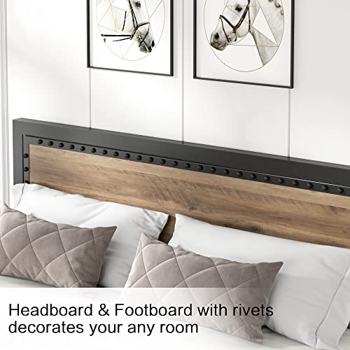 Keyluv King Bed Frame with 4 Storage Drawers, Rivet Modern Headboard and Footboard Platform Bed with Solid Wood Slats Support, No Box Spring Needed, Metal Frame Mattress Foundation Noise-Free
