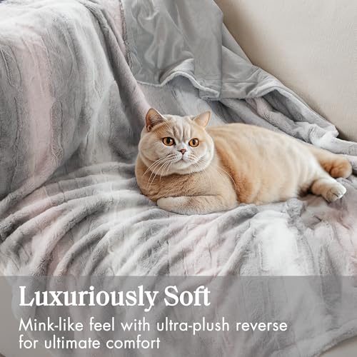 Madison Park Zuri Soft Plush Luxury Oversized Faux Fur Throw Animal Stripes Design, Faux Mink On The Reverse, Modern All Seasons Blanket for Bed, Sofa Couch, Office, Aqua, 60x70