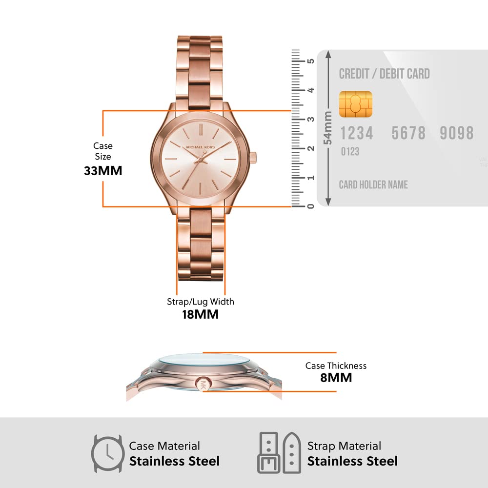 Michael Kors Watch, Slim Runway Three-Hand Rose Gold-Tone Stainless Steel Women's Watch