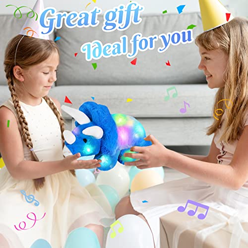 Glow Guards 16''Light up Musical Triceratops Dinosaur Stuffed Animal,Soft Singing LED Dinosaur Plush Toy with Magic Night Lights&Lullaby,Birthday Children's Day for Toddler Kids