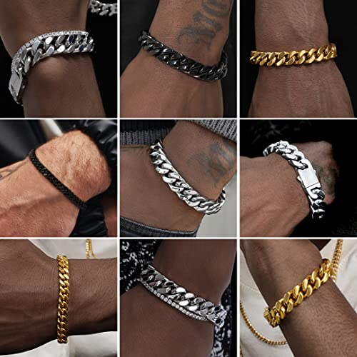 Black Stainless Steel Curb Chain Bracelet for Men, 5mm 9.0"