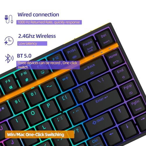 IROK ZN84 RGB TKL 80% 84 Keys Wireless BT5.0/2.4G/USB-C Hot Swappable Mechanical Keyboard Customizable Backlit Gaming Keyboard-BlackYellow/Brown Switch