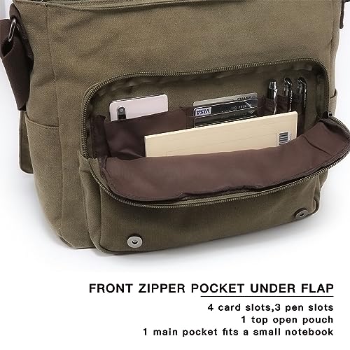 Dasein Large Vintage Canvas Messenger Shoulder Bag, Army Green, 15in Laptop Capacity