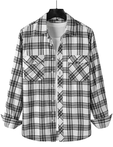 ZEROYAA Men's Casual Regular Fit Button Up Flannel Checked Plaid Shirts with Pockets ZLCL41 Rust Red Medium