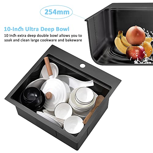15 Inch Black Drop In Bar Sink Workstation-Bokaiya 15x15 Bar Sink Drop In Small Wet Bar Outdoor Rv Sink 16 Gauge Black Stainless Steel Single Bowl Kitchen Sink with Cutting Board