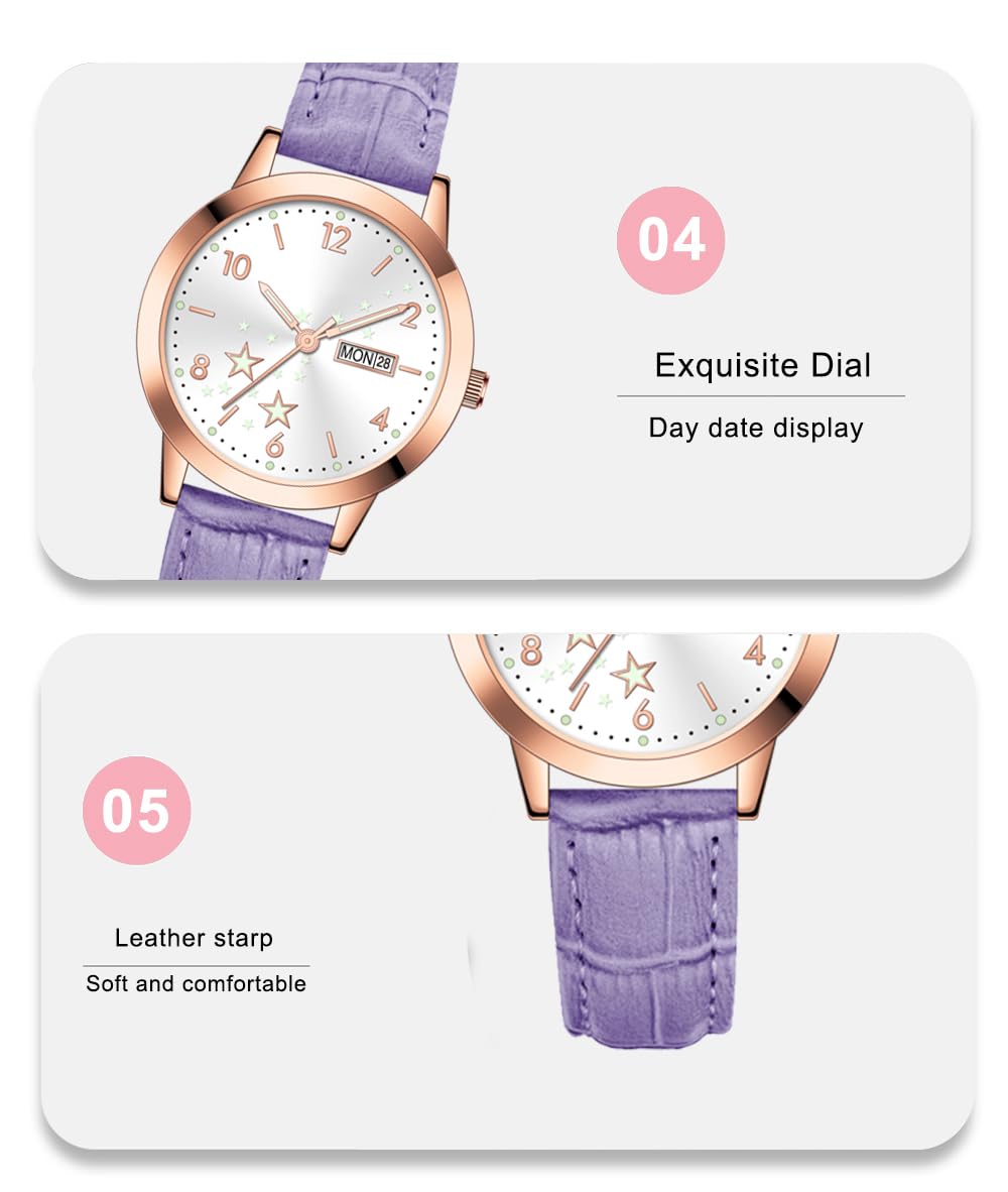 Women's Casual Wrist Watch, Leather Band Analog Quartz Ladies Dress Watch with Calendar Date, Classic Gifts for Her (Pink)