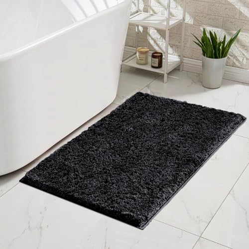CozeCube Black Bathroom Rug 32" x 20", Bath mats for Bathroom Non Slip, Ultra Soft Bath Rugs for Bathroom Washable, Plush Microfiber Area Rugs for Bedroom
