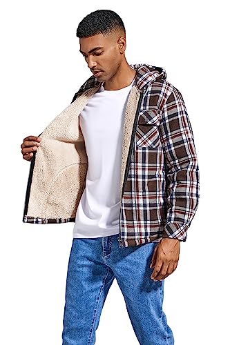 Elesuit Men's Full Zip Fleece Flannel Jackets Shirt Plaid Cotton Hoodies Soft Warm Coat for Men with Hood Blue 3X-Large