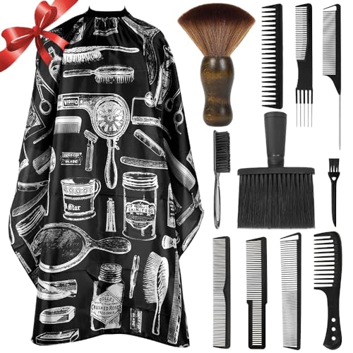 12PCS Hair Cutting Comb Set Hair Comb for Men Styling Comb for Men Barber Combs for Hair Stylist Barber Cape Neck Duster Brush Set Hair Cutting cape with Adjustable Neck Size Neck Duster Neck Brush