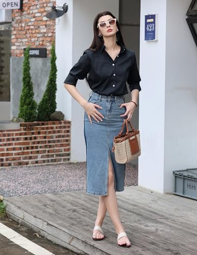 Women's Formal Work Wear Simple Shirt (225 Black, XS)