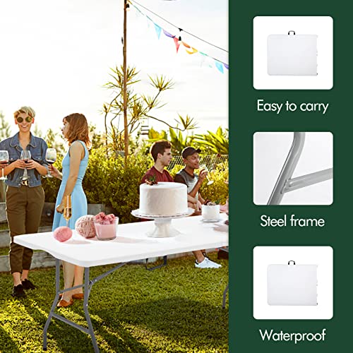 EDEBIBY 4FT 122cz Folding Table Portable Heavy Duty Plastic Fold-in-Half Utility Foldable Table White