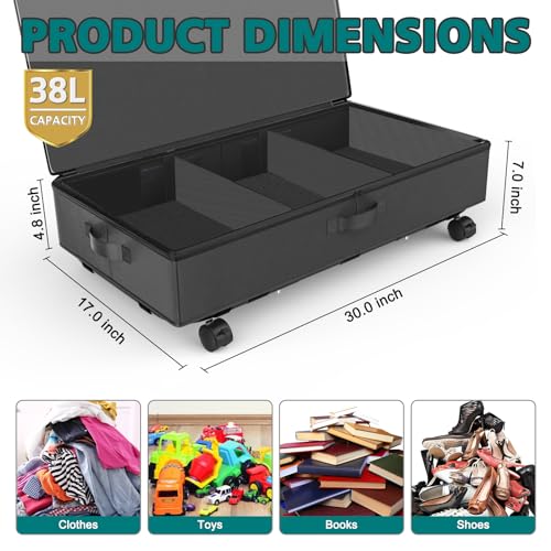 3rd Generation Under Bed Storage with Wheels 2-in-1 Underbed Storage Bins Containers Label Shoe Storage Organizer Drawer Bag Clear Window Solid Fabric for Bedroom Clothes Shoe Blanket (two-grey)