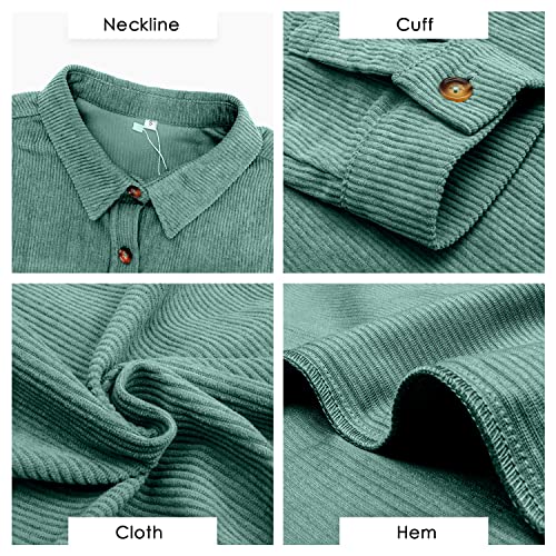 QIXING Womens 2024 Corduroy Button Down Shirt Casual Oversized Long Sleeve Blouses Tops Green-M
