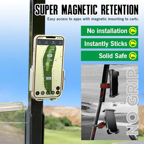 Dprofy Golf Cart Phone Holder Strong Magnetic Golf Cart Phone Mount Golf Accessories Fit for All Popular Smart Phones Special Design for Thick Case and Ring Holder (Black)