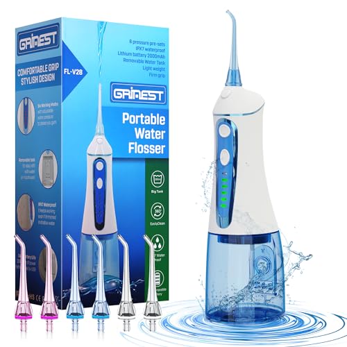Water Dental Flosser Pick for Teeth,Grinest Cordless Water Dental pik Teeth Cleaner 7 Modes Rechargeable Oral Irrigator Portable IPX7 Waterproof Tooth flossing Cleaning for Home Travel-Black