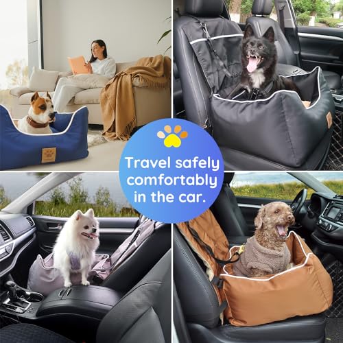 Pmpete Dog Car Seat, Suitable for Front and Back Seats, Waterproof Travel Car Bed for Small &Medium Pets, Premium Pet Booster Seat with Pockets and Dog Seat Belt, Black