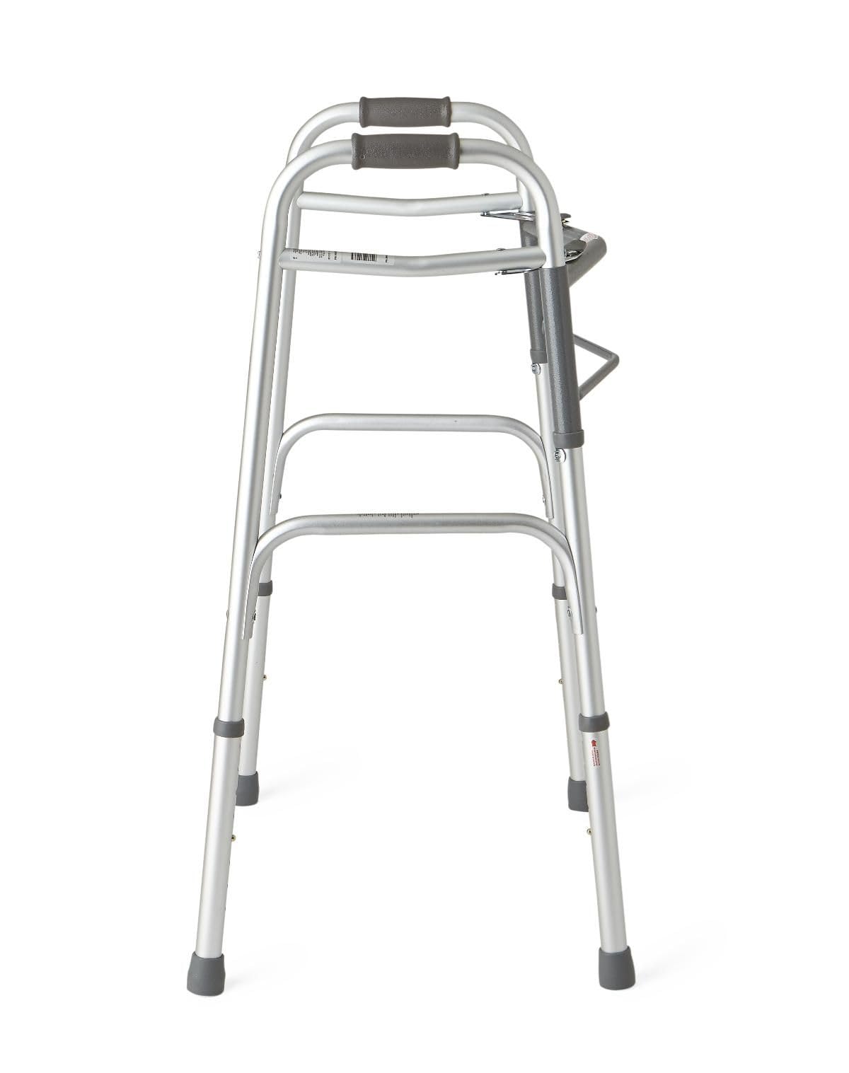 Two-Button Folding Walkers Without Wheels, 300 lbs Weight Capacity - Robust & Adjustable Mobility Aid for Elderly and Disabled Individuals