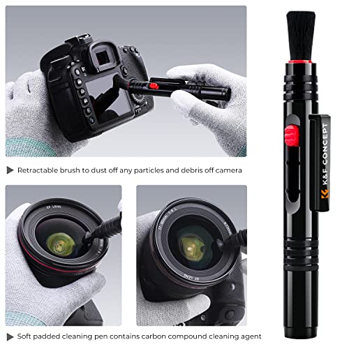 K&F Concept Professional Lens Cleaning Pen with Soft Brush, Carbon Head Lens Cleaning Pen for Canon, Nikon, Pentax, Sony Digital Camera Cleaning,AR VR Glasses Cleaning