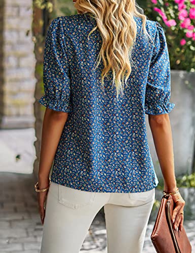 Women's Summer Shirt Top Ruffle Short Sleeve Frill Trim Mock Neck Solid 2024 Casual Blouses Shirts Tops Purple Red M