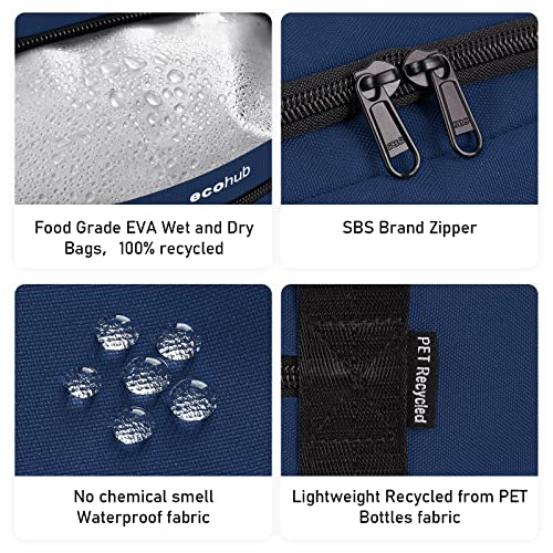 ECOHUB Small Gym Bag 15 inch Mini Travel Duffel Bag with Wet Pocket & Shoes Bag Underseat Carry On Lightweight Waterproof Personal Item Bag Blue (Patent Pending)