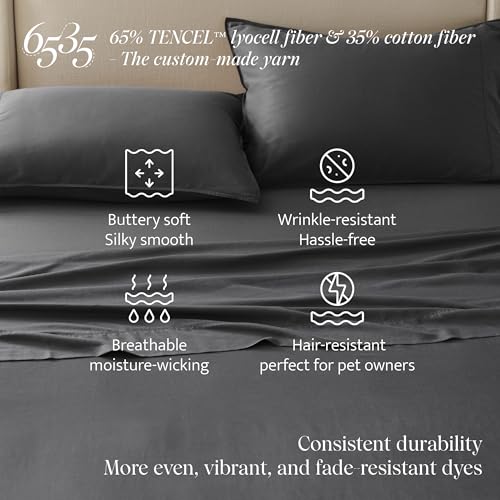 Double Stitch by Bedsure Cotton Tencel Sheet Set - Good Housekeeping Award Winner, King Sheet Set Cooling, Soft Luxury Bedding Set, 1 Fitted Sheet, 2 Pillowcases, Sunset Glow