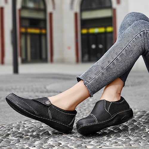 TERRIKAT Women's Classic Casual Brown Leather Loafers Cute Moc Toe Slip On Comfort Walking Flats Lightweight Work Shoes 6.5 M US 1202-Hz6.5