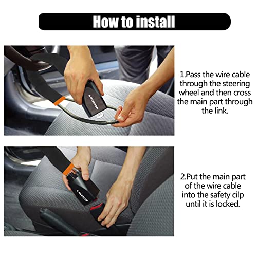 KAYCENTOP Car Steering Wheel Lock, Seat Belt Lock, Anti-Theft Device, Max 17 Inch Length, Small and Light-Weight, Multi-Functional, Fit Most Vehicle, SUV, Golf Cart Security (Black)