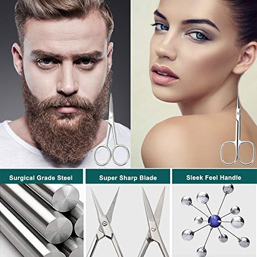 BEZOX Small Scissors 2 PCS Set - Nail Cuticle Scissors/Manicure Scissors Kit - Straight and Curved Blade Beauty Scissor for Beard/Mustache, Nose Hair, Ear Hair, Eyelashes and Eyebrow Trimming