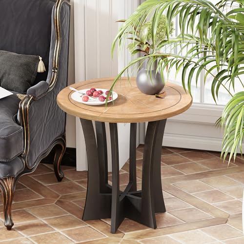 COZAYH Farmhouse Round End Table with Criss-Cross Wood Legs, Rustic French Country Side Table for Dinning or Living Room, Modern, Black, Natural Wood, 23.62’’W*23.62’’D*23.22’’H